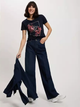 T-shirt damski bawełniany z nadrukiem Cross Jeans 56170-001 M Granatowy (8697319732078) - obraz 3