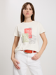 T-shirt damski bawełniany z nadrukiem Cross Jeans 56188-028 L Ecru (8697319732733) - obraz 1