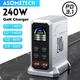 Цифровий зарядний пристрій 6-in-1 Asometech HW186 GaN 240W USB Type-C 6 портів настільна станція швидкого заряджання для iPhone Samsung Xiaomi MacBook ноутбуків PD3.1 140Вт Grey - зображення 2