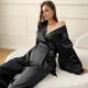 Комплект пижамный домашний женский атласный Kimono черный размер L - изображение 4