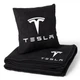Плед и подушка в авто с вышитым логотипом TESLA черный флис 260г/м2 размер M - изображение 1