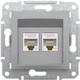 Розетка компьютерная RJ-45 двойная, Серебристая , EPH4400161 Asfora Schneider - изображение 2