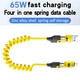 Кабель пружинный 4-в-1 PD 65W Type-C – Type-C + переходники Lightning / USB Быстрая зарядка и передача данных для ноутбуков / планшетов / смартфонов 1,5m Yellow - изображение 8