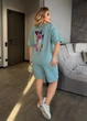 Костюм жіночий літній оверсайз з двунитки Penye (футболка + шорти) 695160 Бирюзовый 54-56 - изображение 4