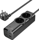 Мережевий подовжувач Hoco NS10 Wisdom 2-position (PD67W/3C1A) desktop socket (EU/GER) Black (6942007638500) - зображення 3