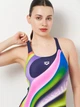 Купальник слитный женский Arena Water Fluids Swimsuit Swim Pro 008837-570 34 Темно-синий/Розовый/Салатовый (3468337533269) - изображение 3