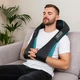 Массажер для шеи, плеч, спины и пояса роликовый с подогревом Massager of Neck Kneading, электрическая массажная накидка для расслабления питающих мышц от сети и автомобильного прикуривателя DL27-Black/Blue - изображение 1