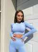 Спортивный женский костюм Seamless с дышащей сеткой (рашгард, леггинсы) для фитнеса и йоги Бесшовный Push Up M Небесно-голубой (1721/2M) - изображение 13