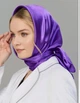 Атласный платок женский фиолетовый шелковый однотонный глянцевый сиреневый косынка квадратная на голову плечи для женщин 90х90 см - изображение 4