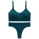Комплект женского белья Lesko 6608# Изумрудный M в текстуре косичка трусы и топ - изображение 1