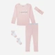 Дитячий комплект (лонгслів + штанці + шкарпетки + пов'язка) Calvin Klein 679827593 86 см Рожевий (1159837697) - зображення 1