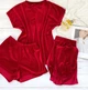Пижама женская велюровая тройка футболка штаны шорты Zarina L-XL красный - изображение 1