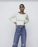 Светр жіночий ZARA Sweater Women's Yellow Mint Cropped Striped Scoop Back S Жовтий (3519\031\423) - зображення 2