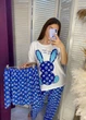 Женская пижама 3 в 1 с принтом кролика универсальный пижамный комплект с рисунком 42-48 шорты + футболка + штаны Синий - изображение 2