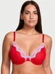 Комплект белья (лиф+трусики стринги) с кружевом Victoria's Secret (583986551244) Tease Lace-Trim 70C/XS красный - изображение 2