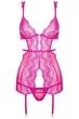 Мереживна сорочка Beauty Night PEYTON CHEMISE & thong з пажами для панчіх Вишневий L/XL - зображення 4