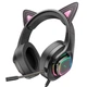 Ігрові дротові навушники HOCO W107 Cute Luminous Cat Ear Gaming Headphones |геймерська гарнітура, провідні, 40-мм динаміки, USB + AUX 3.5 мм, гнучкий мікрофон, кабель 2 м, підсвічування, котячі вушка| Чорно-рожевий - зображення 1