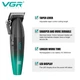 Аккумуляторная машинка для стрижки (clipper) VGR V-003 GREEN, 6 насадок, TURBO режим 9000 RPM, керамическое лезвие, LED display - изображение 3