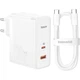 Мережевий зарядний пристрій адаптер Baseus Gan5 Pro Fast Charger |1USB/1Type-C, PD/QC, 100W/3A| + кабель USB Type-C to USB Type-C |100W 20V/5A 1 м| Білий - зображення 1