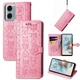 Чехол Embossed Cat and Dog для Motorola Moto G04s книжка кожа PU с визитницей розовый - изображение 1