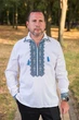 Вышиванка мужская льняная Varetti с отложным воротником ,Белый с синим, XL, - изображение 1