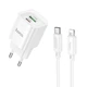 Мережевий зарядний пристрій HOCO C147A PD 20W + QC 3.0, USB Type-C з кабелем Lightning 1м - зображення 1