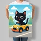 Постер для детской комнаты Черный котик на желтом автомобиле А3 30х42 см (DYT018_А3) - изображение 1