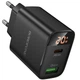 Сетевое зарядное устройство Borofone BA96A Ilustre with digital display PD20W+QC3.0 (1USB-A/1C) (Black) (232668) - изображение 1