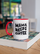 Чашка подарункова керамічна з принтом "Mama Needs Coffee" 330 мл, біла з червоною ручкою - зображення 3