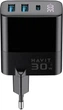 Ładowarka sieciowa Havit UCLE001 GaN 30W 2xUSB-A+USB-C (HV-UCLE001-BK) - obraz 4