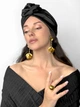 Шапка тюрбан чалма жіноча атласна з квіткою чорна - зображення 2