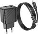 Мережевий зарядний пристрій з кабелем Hoco CS23A Sunlight dual-port PD30W+QC3.0 charger set (C to iP) (EU) Black (6942007609951) - зображення 6