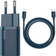 Сетевое зарядное устройство адаптер BASEUS Super Si Quick Charger (TZCCSUP-B03) |1Type-C, 20W/3A, поддержка быстрой зарядки QC/PD, многоуровневая система защиты| + кабель Type-C to Lightning в комплекте Синий - изображение 1