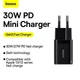 Сетевое зарядное устройство адаптер Baseus GaN3 Fast Charger 1C (CCGN010101) |1Type-C, 30W/3A, поддержка быстрой зарядки PD/QC, многоуровневая защита, универсальная совместимость, технология GaN3| Черный - изображение 3