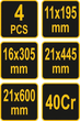 Ломи з ручкою Vorel 34184 4 шт 195/ 305/ 445/ 600 мм 11/ 16/ 21 мм (5906083076053) - зображення 2