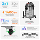 Пылесос строительный INTERTOOL DT-1030, 1,4 кВт, >17 кПа, бак 30 л нержавеющая сталь 410, розетка, HEPA фильтр, шланг 3 м - изображение 2