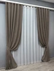 Комплект штор VR-Textil Микровелюр Petek 100х270 2шт и Тюль 300х270 1707ш-1153т Какао с белым 71-031/1 - изображение 2
