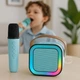 Колонка-караоке Bluetooth з бездротовим мікрофоном і RGB підсвіткою, портативна акумуляторна міні акустика з USB, AUX, TF, музична колонка з потужними басами для дітей і дорослих Блакитна, K24-MK12-Blue - зображення 1