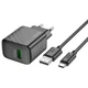 Мережевий зарядний пристрій Hoco CS21A, 1USB, QC 18W, кабель USB to Type-C, Чорний - зображення 3