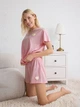 Пижама (футболка + шорты) женская хлопковая Trendyol THMSS25PT00155 XS Rosa (8683050935540) - изображение 3