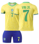 Форма футбольная детская Vini Jr. (Винисиус Жуниор) 7 Brazilian (Сборная Бразилии), сезон 24/25, 22 размер, рост 125-130 см, желто-синяя с зеленым - изображение 1