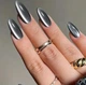 Накладные ногти для рук Cat Eyes кошачий глаз, чёрное серебро, форма миндаль, средние, 24 шт - изображение 1
