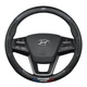 Кожаный чехол на руль Hyundai Sport Brend (37-39см),черный с вставкой с углеволокна - изображение 2