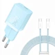 Мережевий зарядний пристрій Baseus GaN5 Fast Charger (mini) 30W (1USB-C) + кабель Type-C to Type-C Galaxy Blue - зображення 1