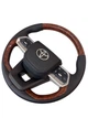 Руль для Toyota Land Cruiser 200, Prado 150. Без подогрева. Красно-коричневые вставки под дерево. В стиле LC300. Подушка из кожи - хром - изображение 5