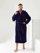 Мужской махровый длинный халат с капюшоном цвет темно синий M-XXL размер 46-52 - изображение 1