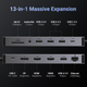USB-хаб Ugreen CM681 13-in-1 USB-C to 4xUSB 3.0/USB-C/2xHDMI/DP/RJ-45/AUX/SD/TF/PD 100W Grey (6941876219780) - зображення 2