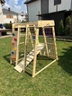 Детский деревянный уличный игровой спорткомплекс Акварелька- outdoor 2, шведская стенка, гладиаторская сетка, рукоход, горка, кольца, счета, скалодром, веревочная лестница, качеля - изображение 9