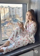 Піжама для дівчаток Sisters Cherries з мусліну на довгий рукав з штанами принт сердечка 158 - изображение 2