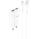 Мережевий зарядний пристрій Hoco C88A, 2USB, 2.4A, кабель Type-C, White - зображення 1